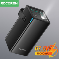 Rocoren 67.5W 50000mAh Power Bank USB Type C Fast Charge 22.5W Powerbank With Flashlight Camping External Battery For iPhone 15