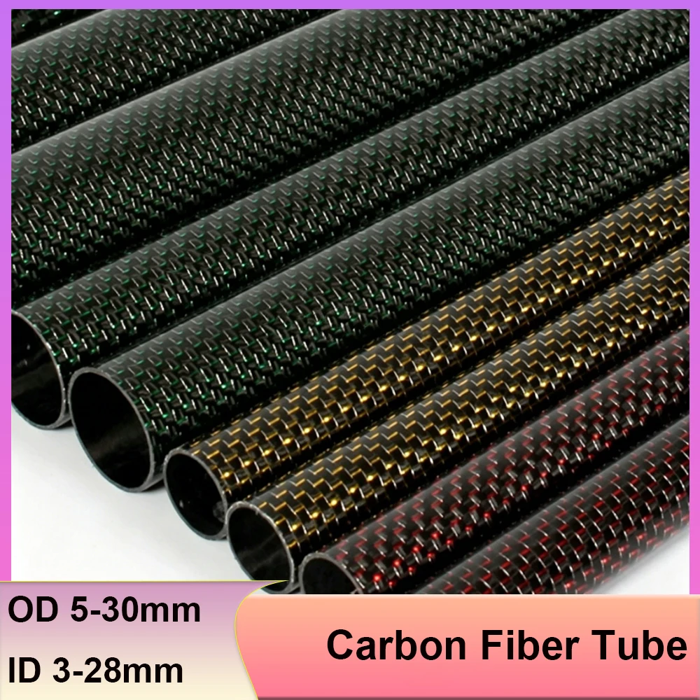 2Pcs Length500mm Carbon Fiber Tube OD 5-30mm ID 3-28mm High-Intensity Plain Weave Aviation Model Making DIY Accessories Material