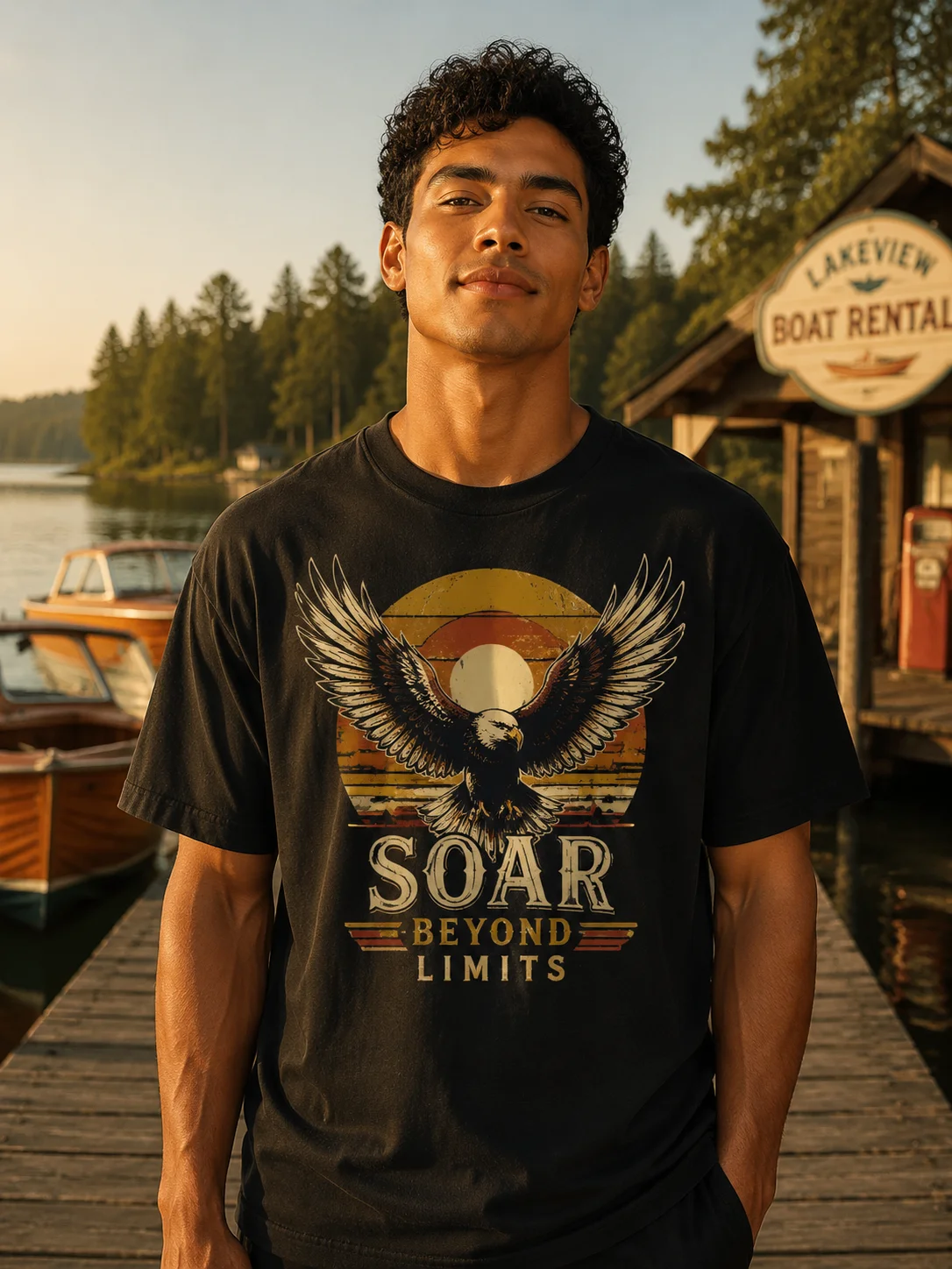 

Men Graphic T Shirt Short Sleeve Loose Fit 50 Percent Cotton 50 Percent Polyester Stretch Fabric Vintage Eagle Print Summer