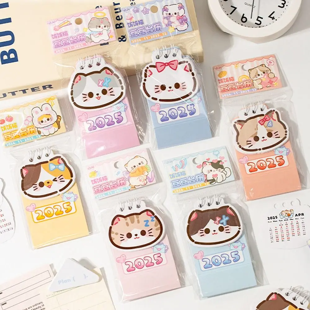 Mini Desk Calendar 2025 Cute Cartoon Cat Shape Calendar Portable Coil Planner  Daily Organization for Home Office School Supply