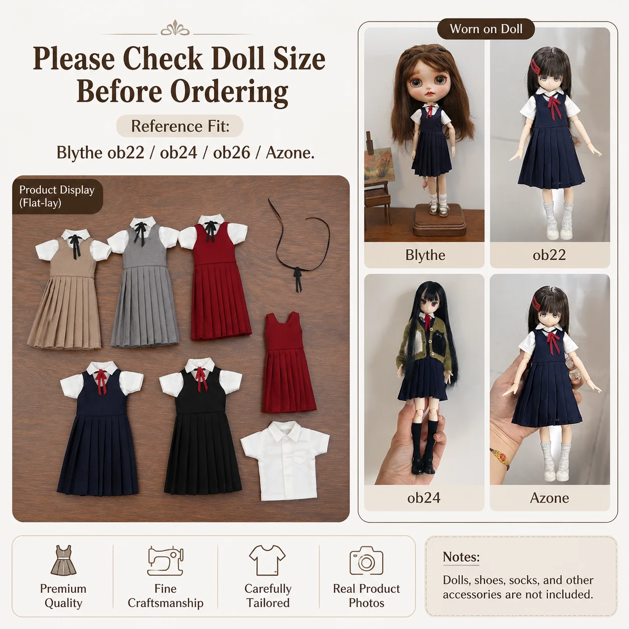 Blythe doll Clothing Accessories OB22 OB24 Azone College Style Pleated Skirt Dress Shirt Set