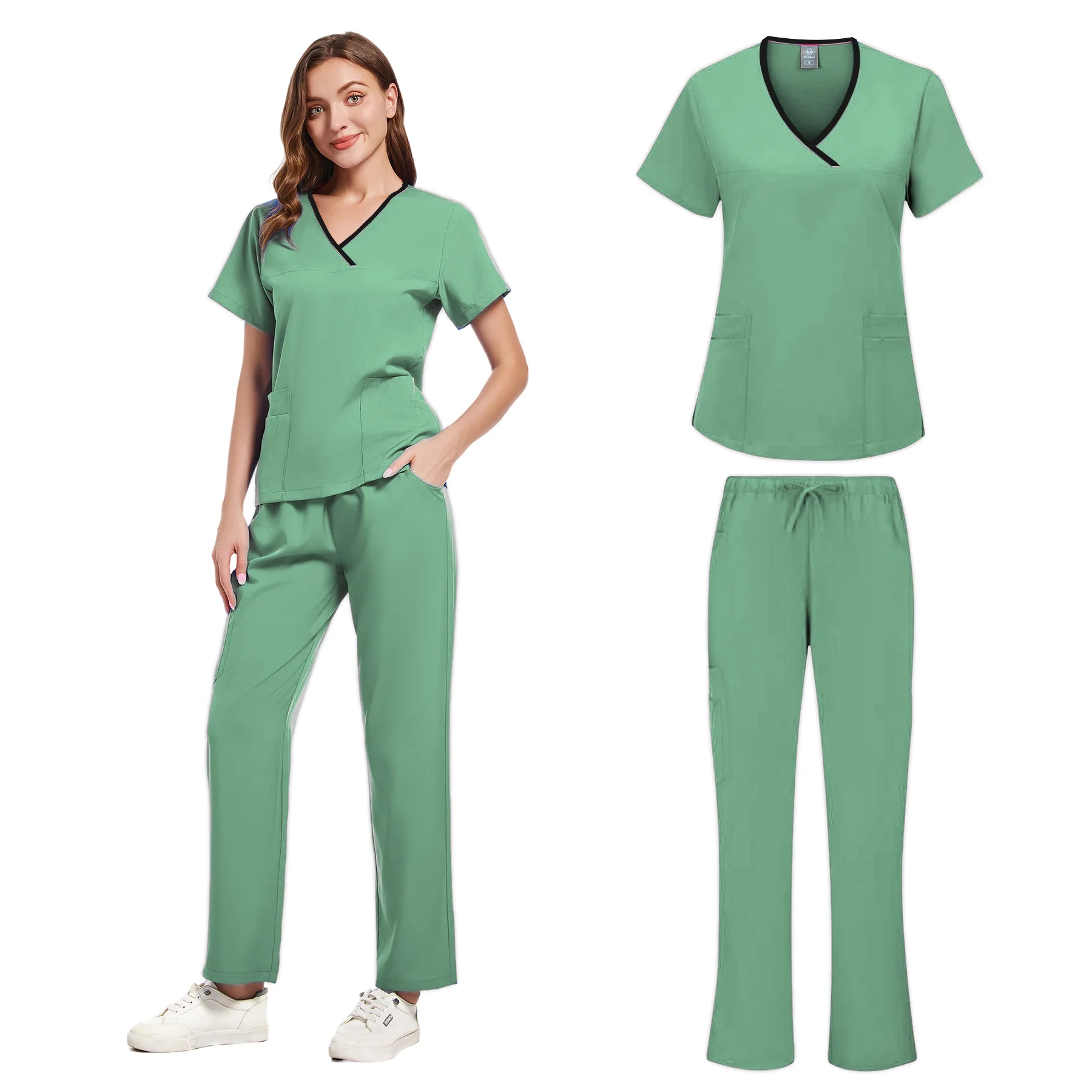 Mulheres fino ajuste esfrega conjuntos uniformes médicos hospital enfermeiras acessórios clínica dentária salão de beleza spa laboratório workwear roupas
