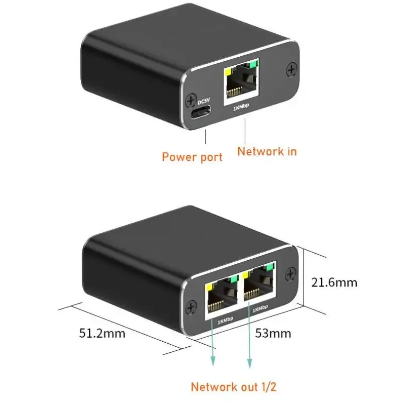 Divisor de Cable de red con acceso a Internet simultáneo de uno a dos, divisor RJ45 con interruptor de uno a dos, puerto Ethernet Gigabit