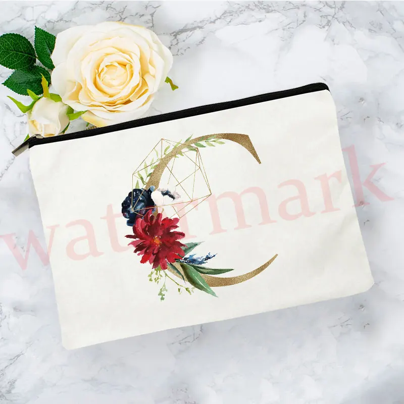 Bridesmaid Cosmetic Bag MakeUp Case Teacher Gift Beauty Toiletries Organizer Letter Print Women Wash Storage Pouch Wedding Bride