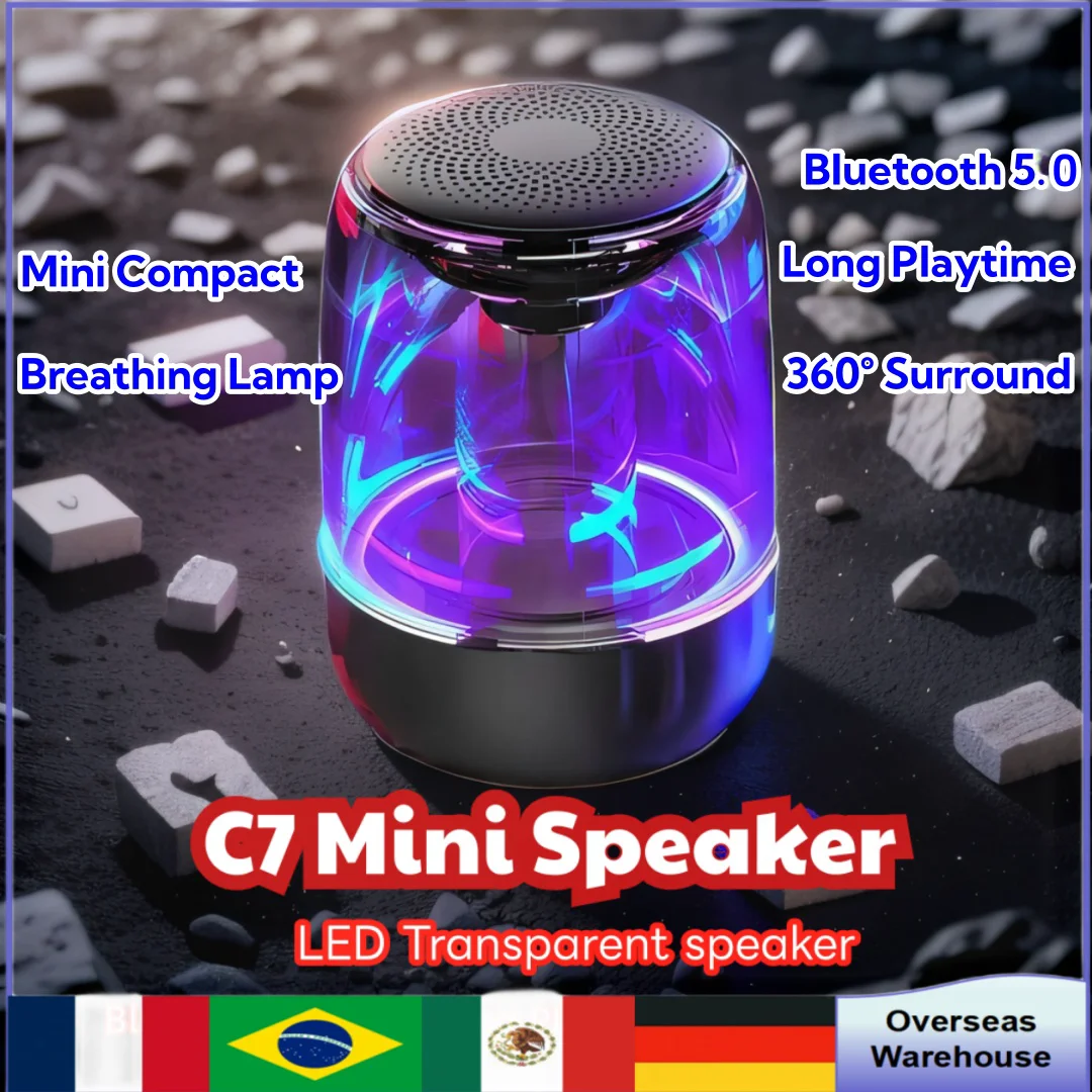 

C7 Bluetooth Speaker Transparent Crystal Speaker Colorful Atmosphere Light Emitting Wireless Speaker Sound Box 6D Subwoofer Gift