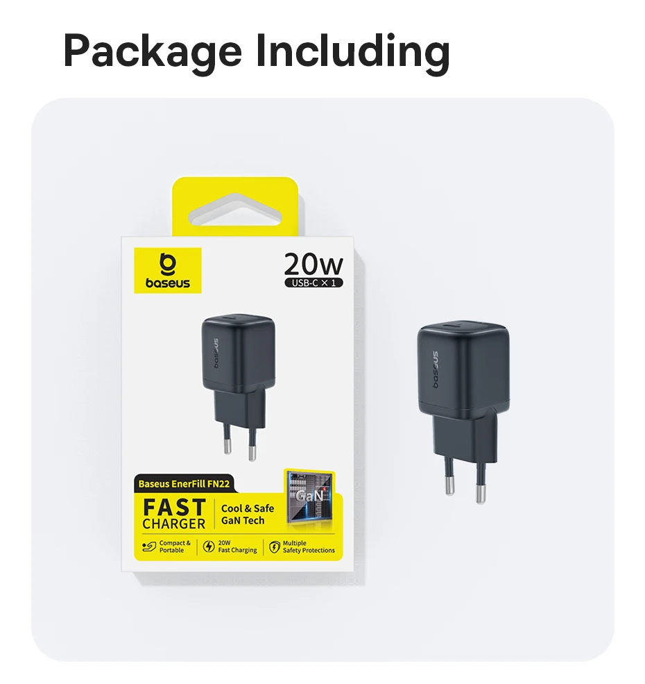 Cargador USB-C Baseus de 20W 30W con Enchufe Europeo, Carga Rápida PD, Adaptador Portátil Tipo-C para iPhone 15 14 13 12