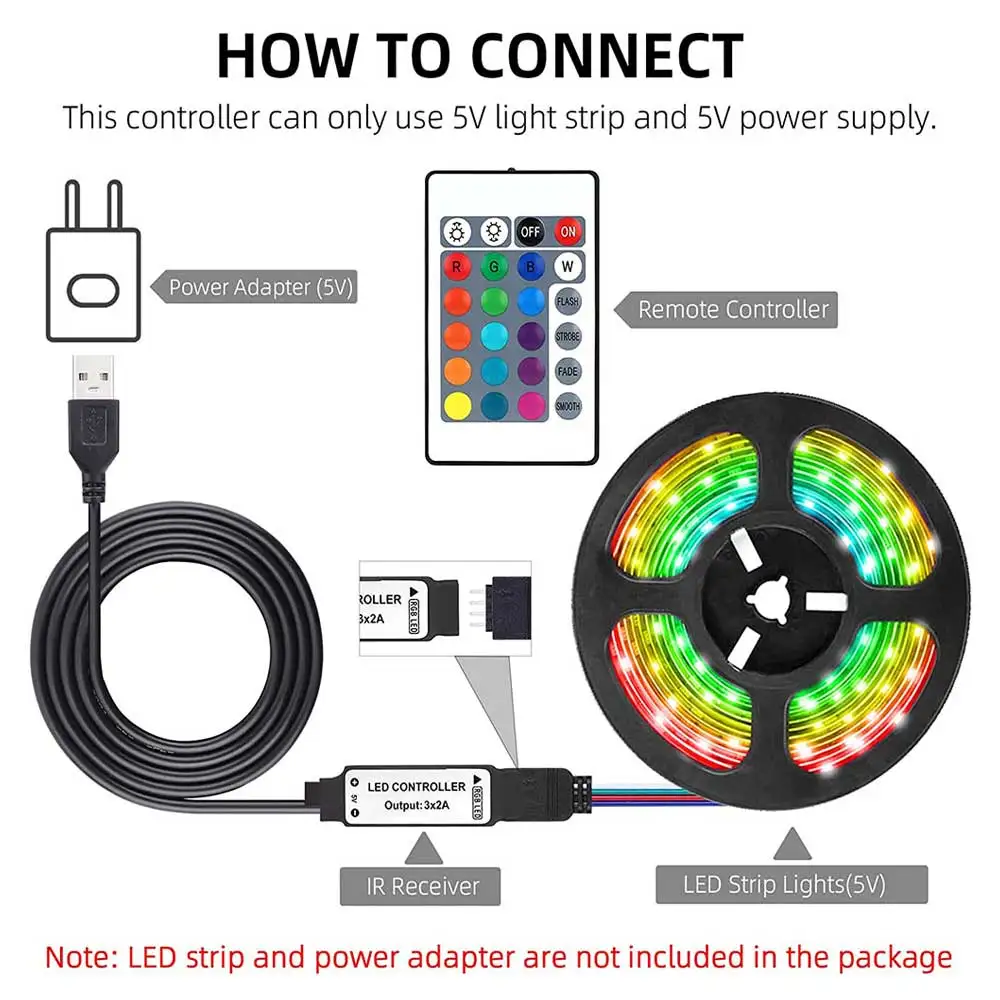 DC5V 24 Key IR Remote Controller with 1m USB Inline IR Controller for 5050 2835 RGB LED Light Strip