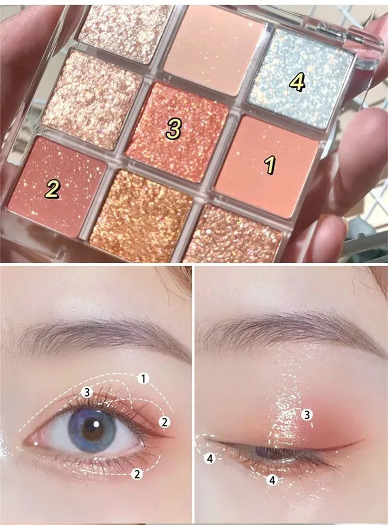 9-Farben-Schokoladen-Lidschatten-Palette, perlmuttfarben, matt, erdfarben, Lidschatten-Palette, glänzende Pailletten, Augenpigmente, dauerhaftes Make-up