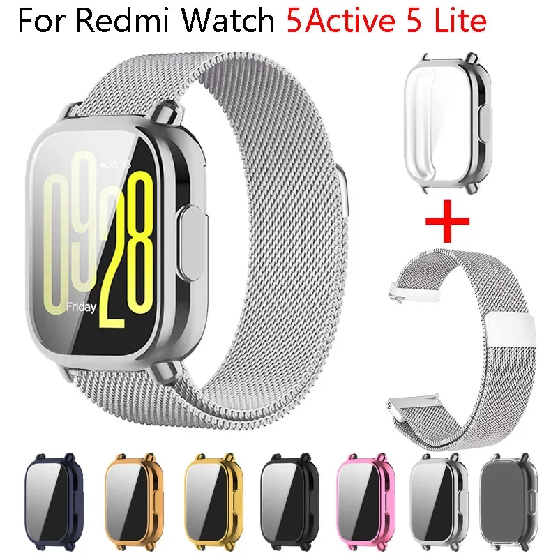 

Чехол + миланский магнитный ремешок для Redmi Watch 5, активный ремешок, мягкий чехол из ТПУ, защитная пленка для экрана Redmi Watch 5, металлический ремешок для часов
