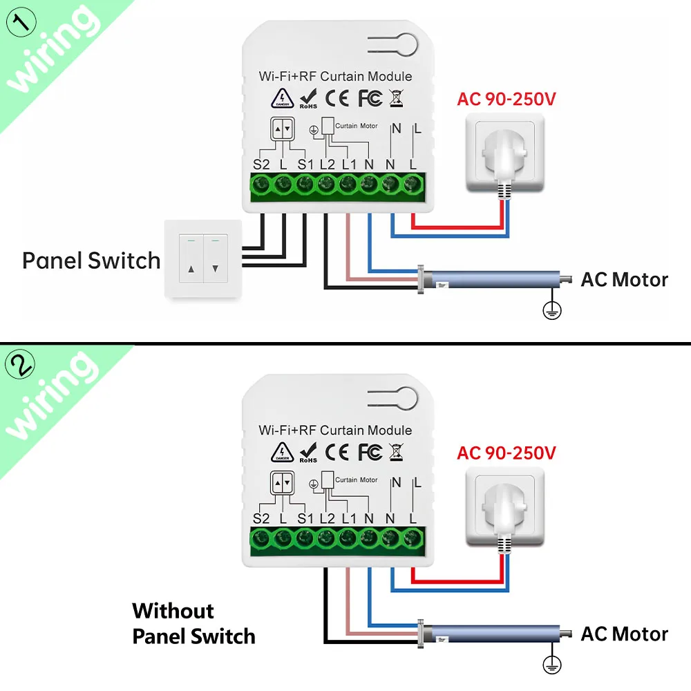 Tuya สวิตช์ม่านอัจฉริยะสำหรับประตูโรงรถ, สวิตช์ม่านม้วนชัตเตอร์ Wi-Fi RF โมดูล433MHz แผงผนังส่งสัญญาณสำหรับม่านหน้าต่างโรงรถ Alexa