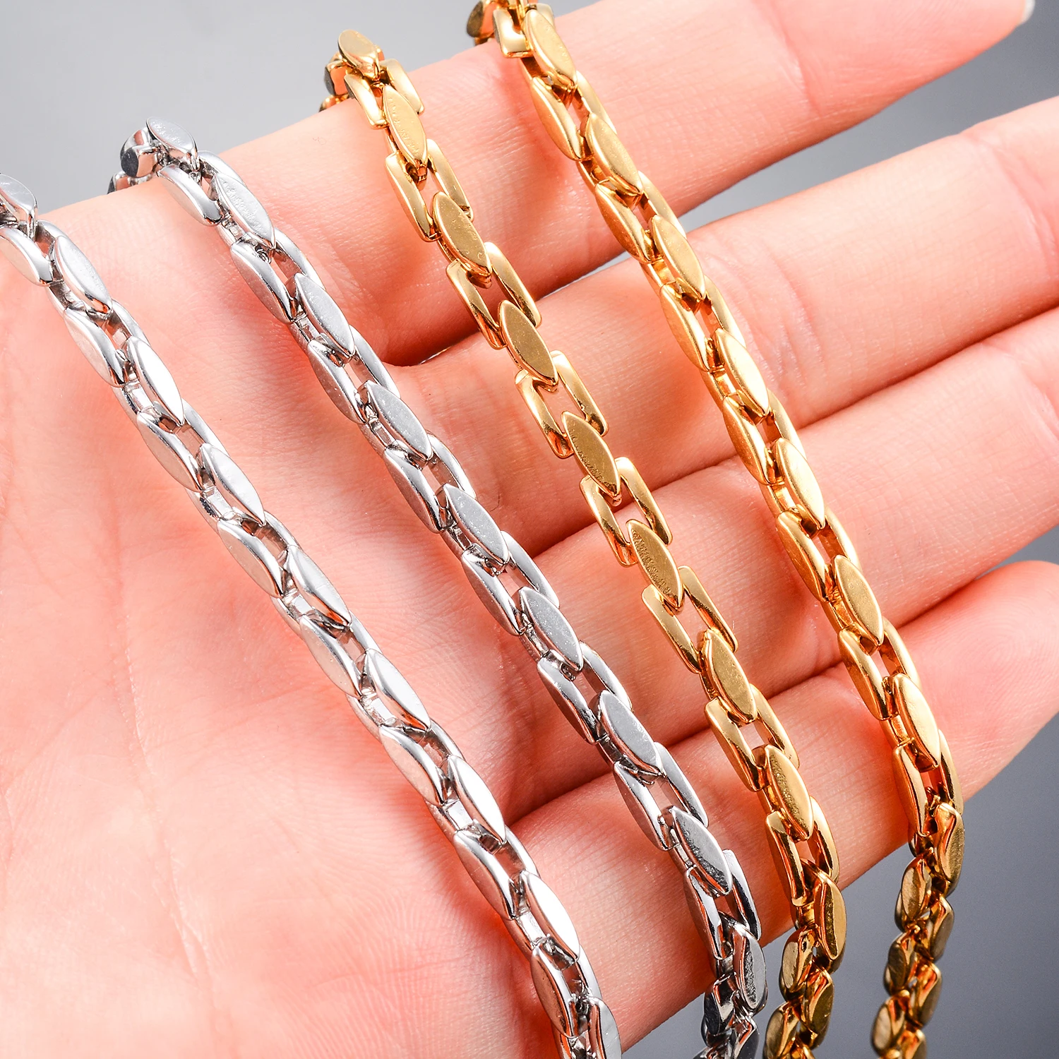 عرض 4.2 مللي متر الفولاذ المقاوم للصدأ العمودي مربع قلادة سلسلة لا تتلاشى أبدًا مقاوم للماء المختنق للرجال النساء مجوهرات الأزياء