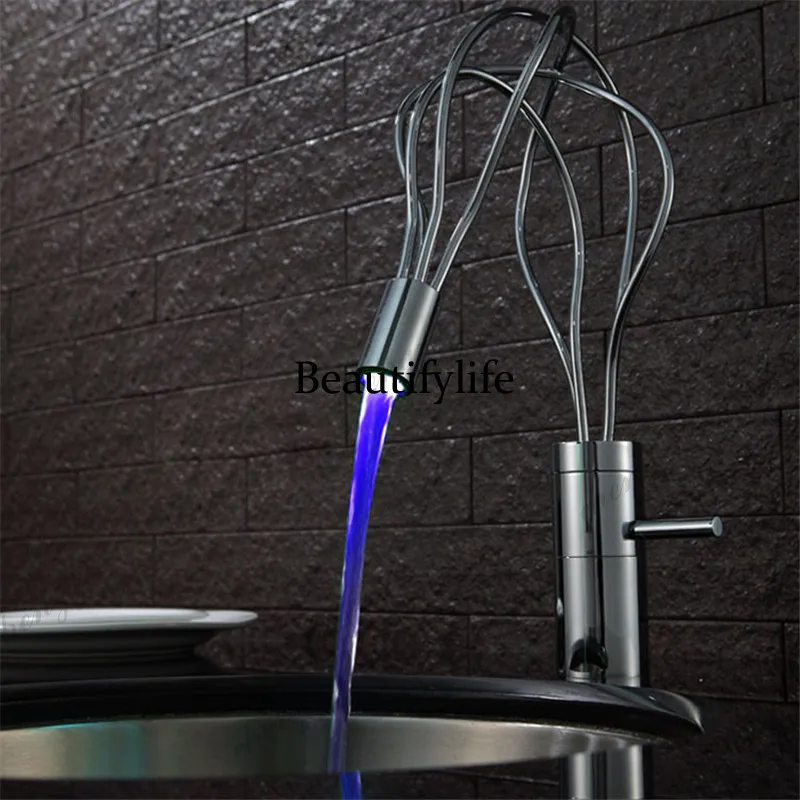 

Hotel Bird's Nest creative on-stage basin art faucet heightened bathroom under-stage basin hot and cold LED with lamp nozzle