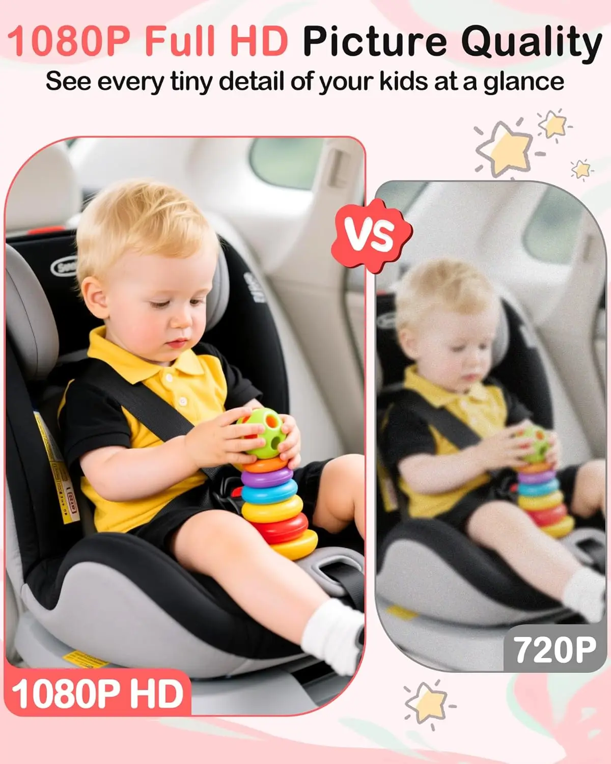 6.9 Inch HD Dual Baby Car Camera: Split Screen for 2 Kids, Night Vision, Easy Install