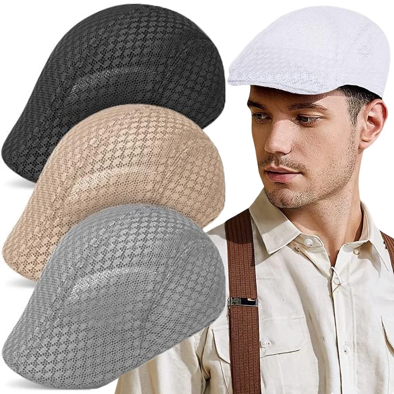 Summer Casual Beret Hat Unisex Mesh Flat Caps  Style Adjustablr Fashion Breathable Summer Hat for Women Men Caps