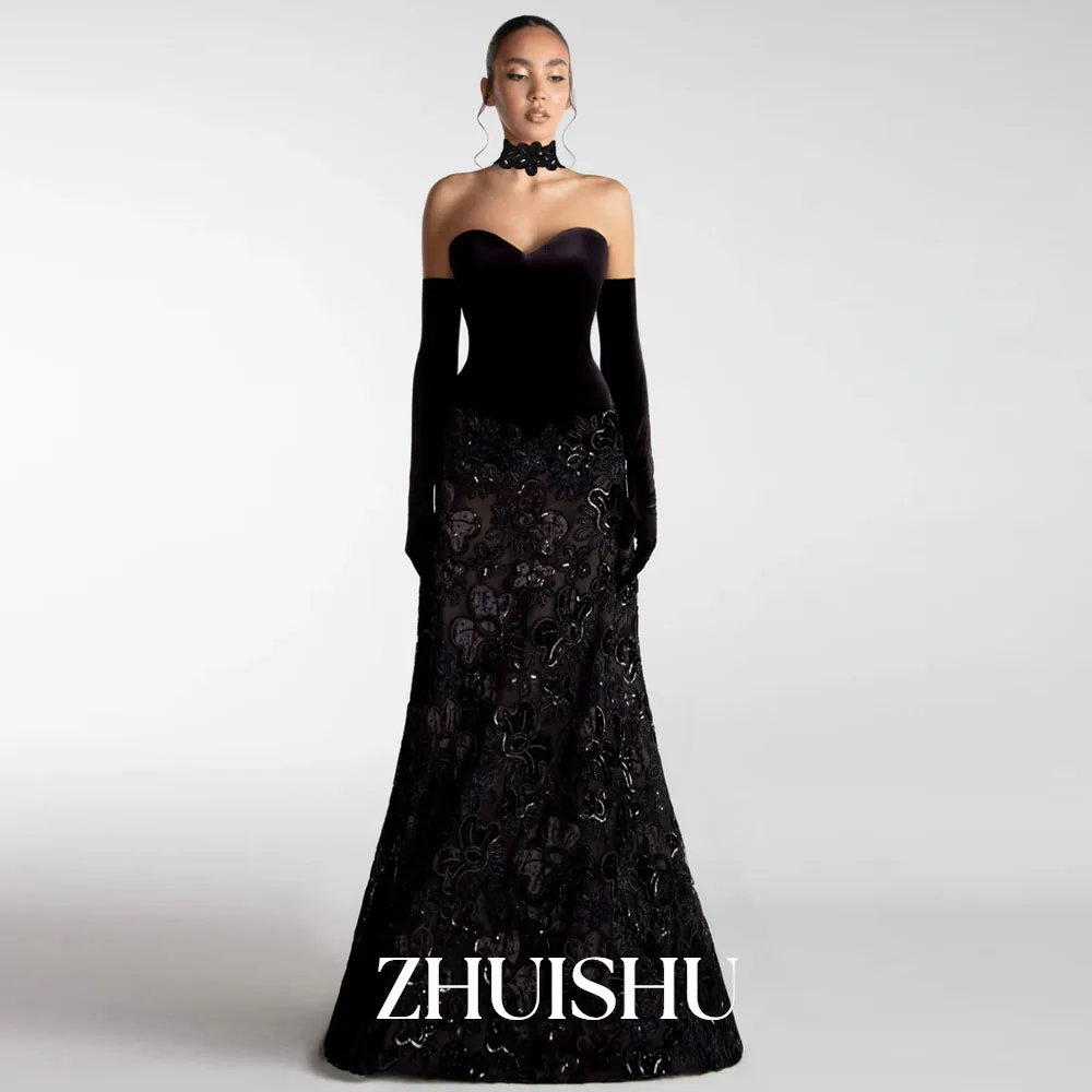 

ZHUISHU Sweetheart Strapless Evening Gown Velvet and Lace Luxury Women Party Dresses Customized Mermaid Formal Event Dresses