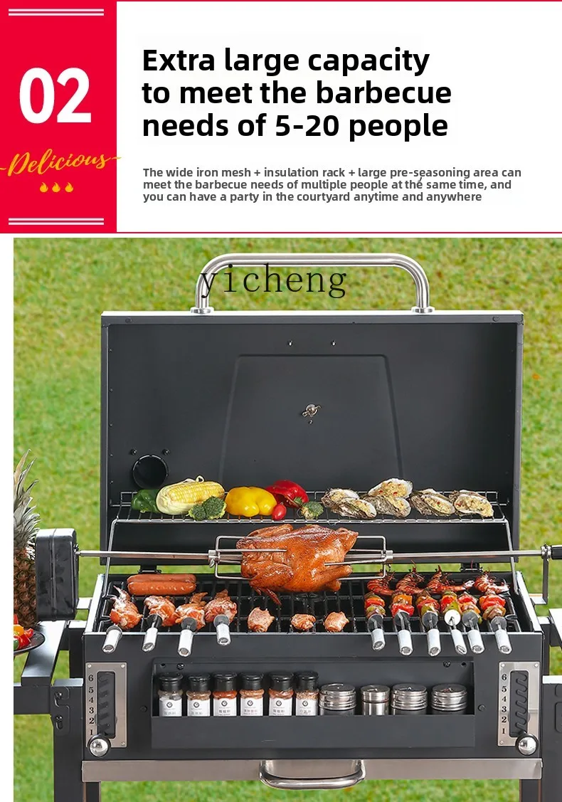 

TQH Household Charcoal Grill Villa Courtyard Grill Mobile Grill Smoked American BBQ
