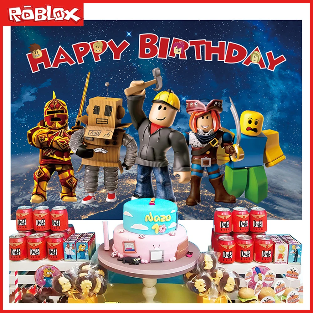 

Roblox Game Cartoon Cartoon Birthday Banner Background Cloth Sandbox Child Birthday Party Decoration Supplies Photo Background