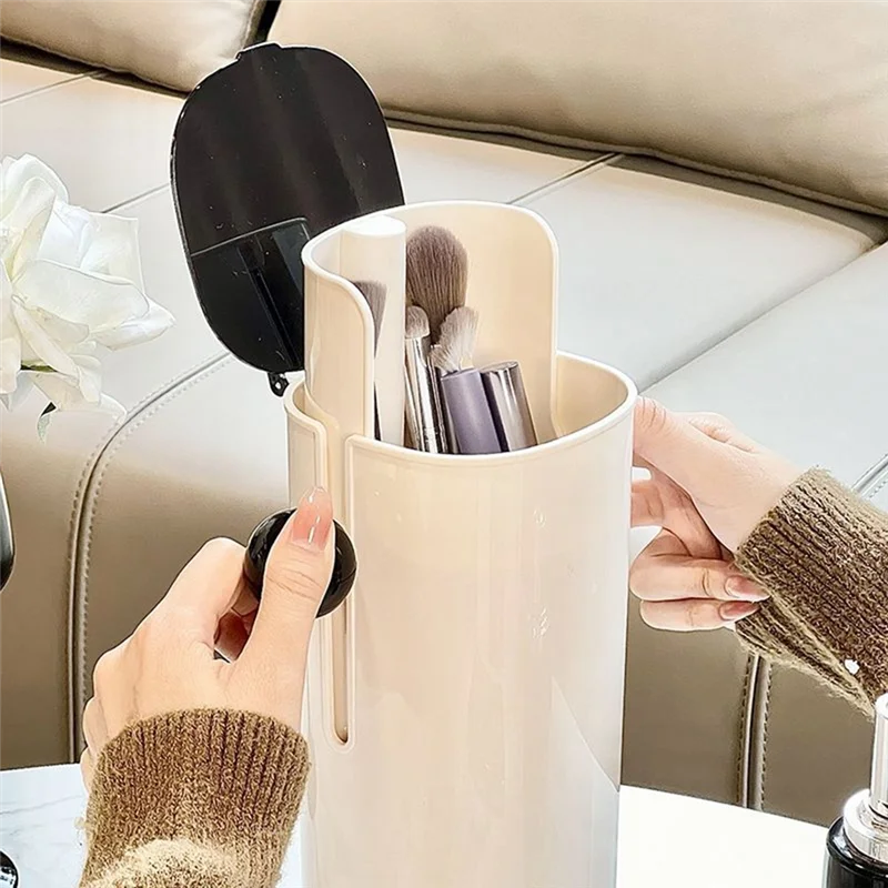 AB43-자동 리프팅 방진 4칸 메이크업 브러쉬 보관 홀더, 사용하기 쉬운 화장품 메이크업 브러쉬 홀더 블랙