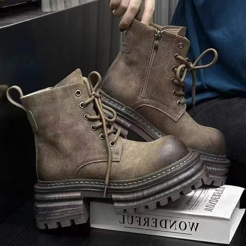 

ZHUOFU New Autumn Winter Retro Chelsea Boots Retro Chelsea Boots Handmade Wipe Color PU Leather Women's Ankle Boots Fashion