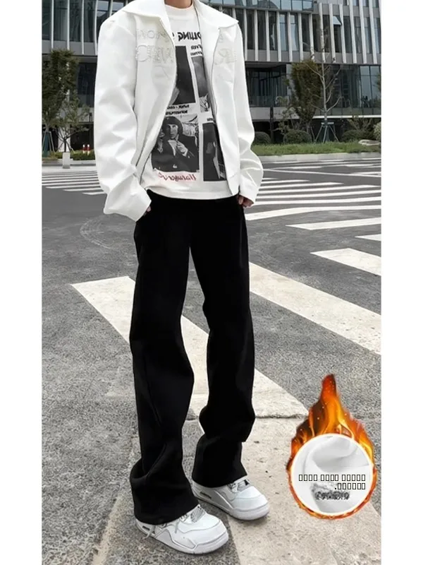 

Cleanfit Fleece Lined Flared Jeans Men's Autumn Winter Extended Rise Slimming Straight Leg Jeans Wear Resistant Straight Tube...