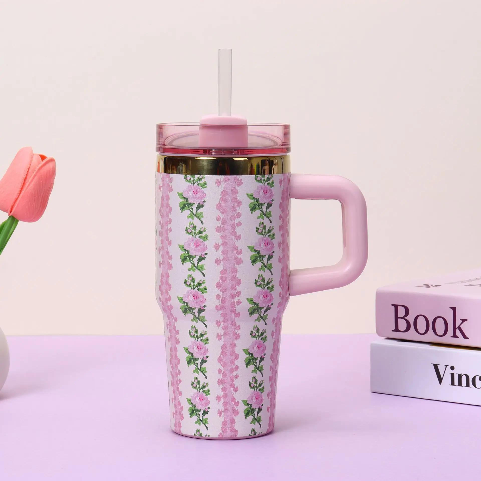 14oz Car Cup 304 Stainless Steel Insulated Travel Tumbler With Handle Straw Lid & Cold Retention For Vehicle, Office,_maomaolike.com