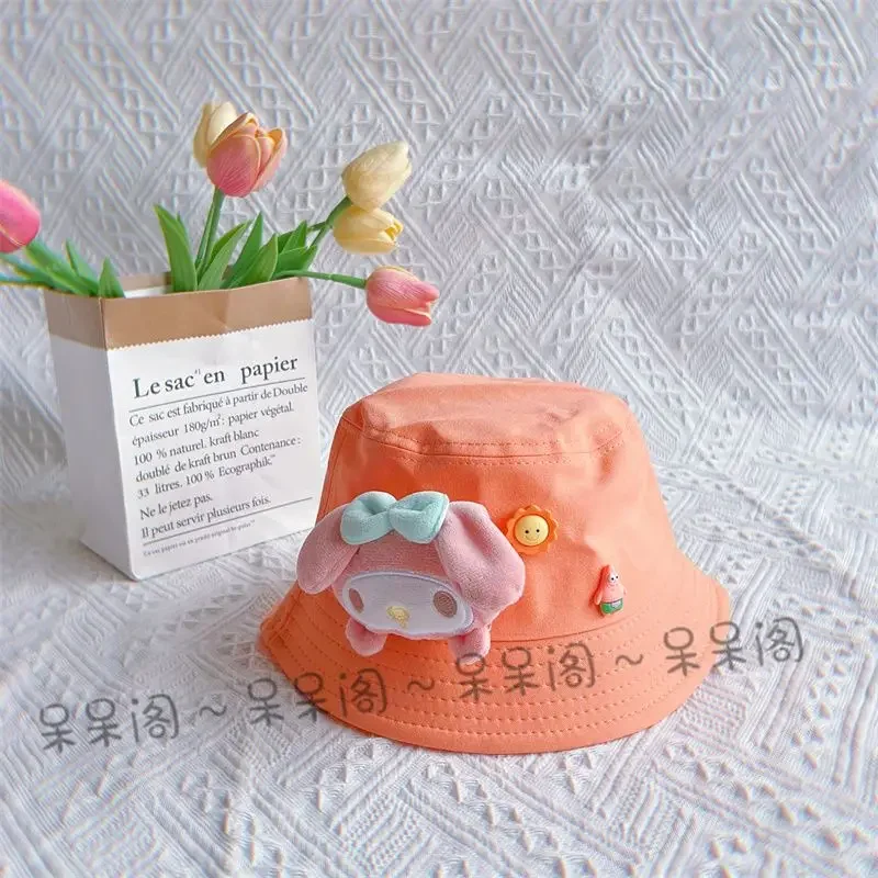 Sanrio kawaii children's fisherman hat spring and summer cartoon anime kuromi cinnamon roll cute sunshade hat baby sun hat gift