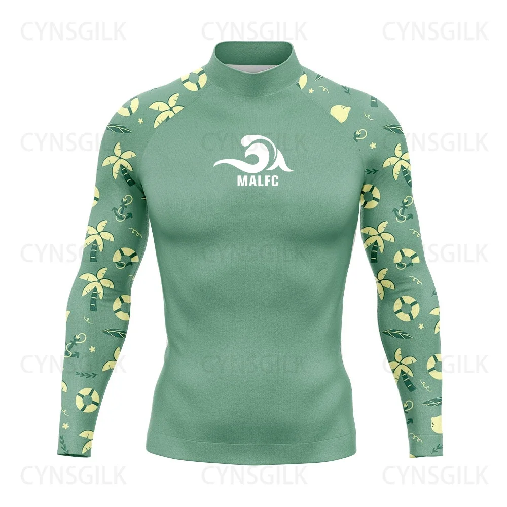 MALFC-Rash Guard z długim rękawem dla mężczyzn, ubrania do surfingu, strój kąpielowy Rashguard, odzież surfingowa, UPF 50, sporty wodne, stroje