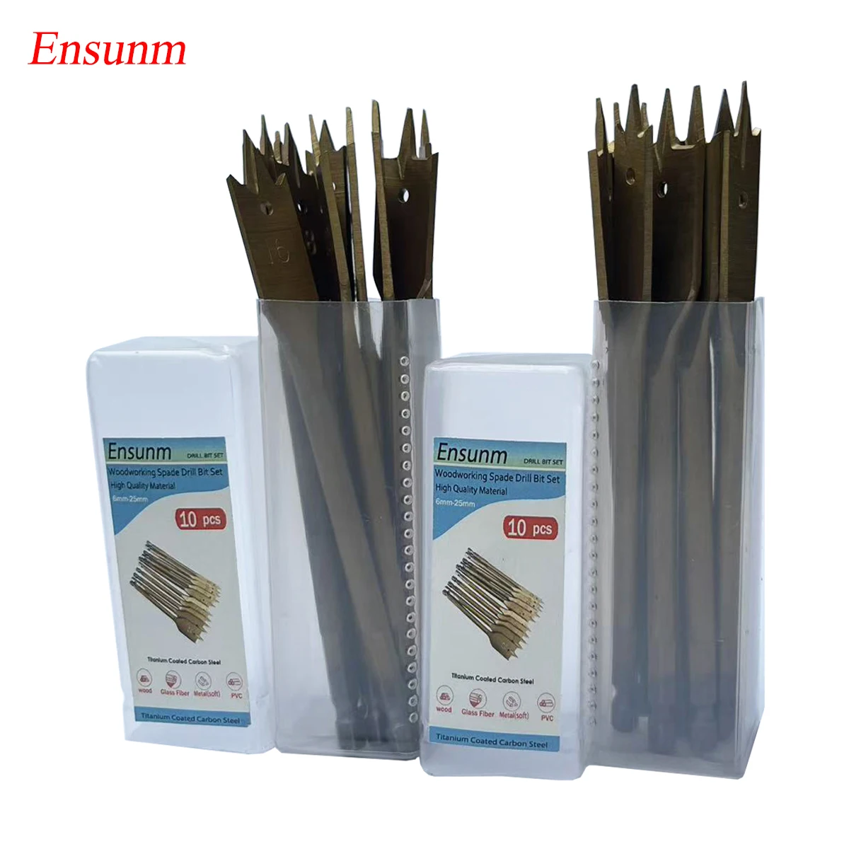 

ENSUNM 10pcs 6-25mm woodworking flat drills with three-point R grooves Spade Drill Bit Set Paddle Flat Bits Hole Cutter Titanium