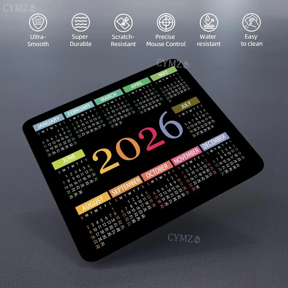 Alas Mouse Hitam Kalender 2026 Alas Mouse Kecil Tahun Baru Alas Mouse Kecil Anti Selip Karet Gaming Kantor Laptop Komputer Perlengkapan Kantor