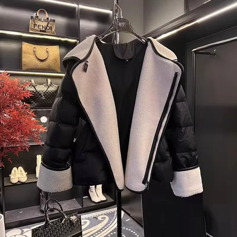 Korean Black Waist Hooded Cotton-Padded Jacket Women's Autumn and Winter New Stitching Design Sense Bread Coat