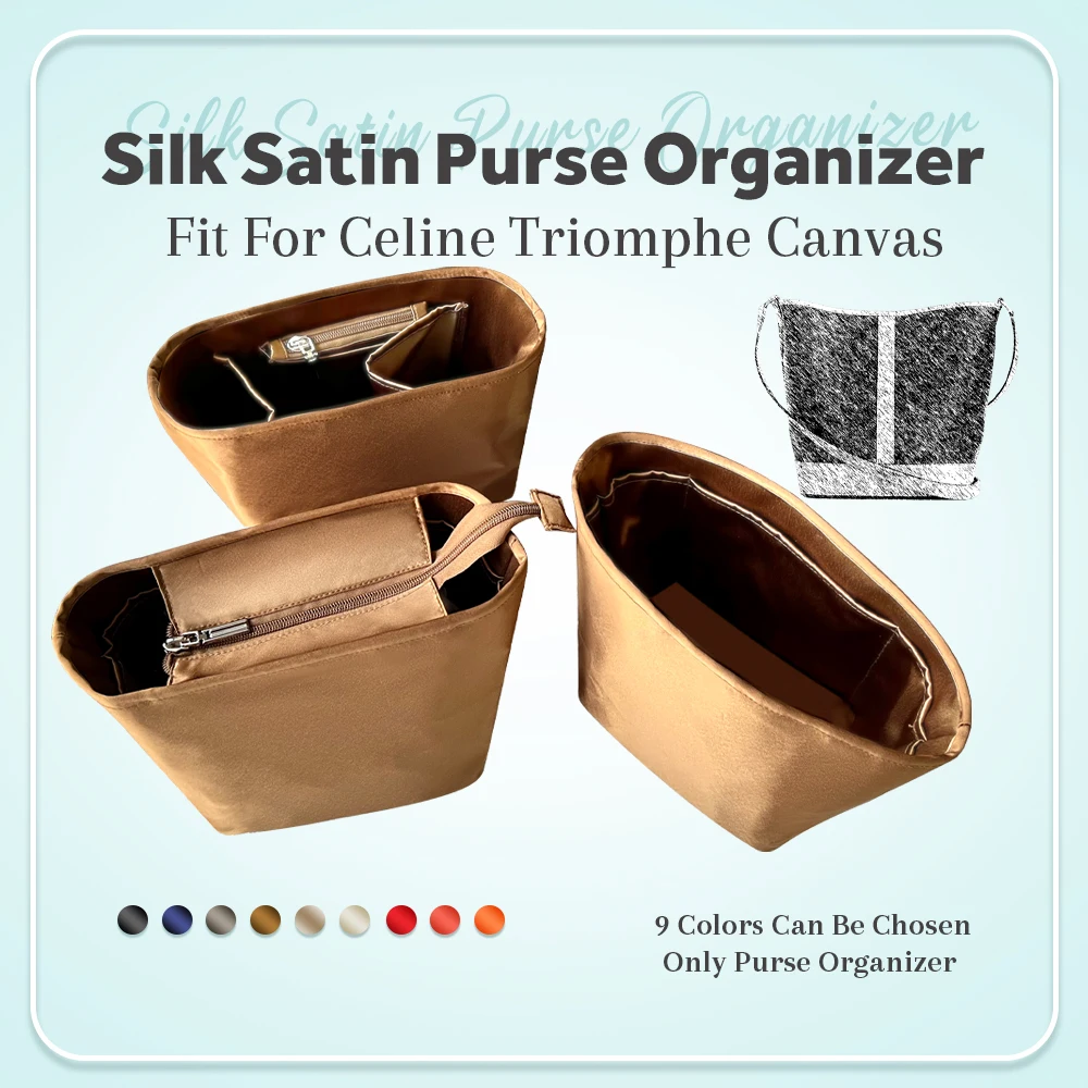 

Silk Satin Purse Organizer Insert, Inside Bucket Bag Organizer Insert Fit for Celine Triomphe Canvas Handbag Inner Liner Bag