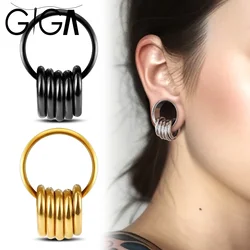 Giga-aço inoxidável Túneis de ouvido com Loops para orelhas esticadas, Plugs Expander Brincos, Body Piercing Jóias, 2 pcs