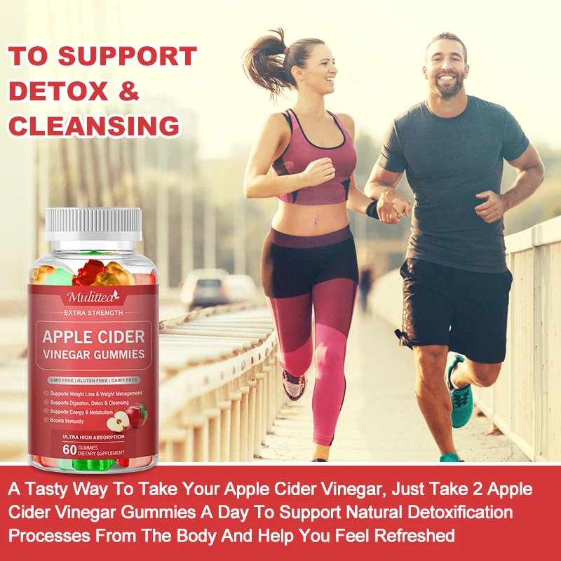 Mulittea Malic Acid Apple Cider Vinegar gummies for Boost Energy Detox & Fat Burner &flat belly Gut Health Inhibiting Fat Growth