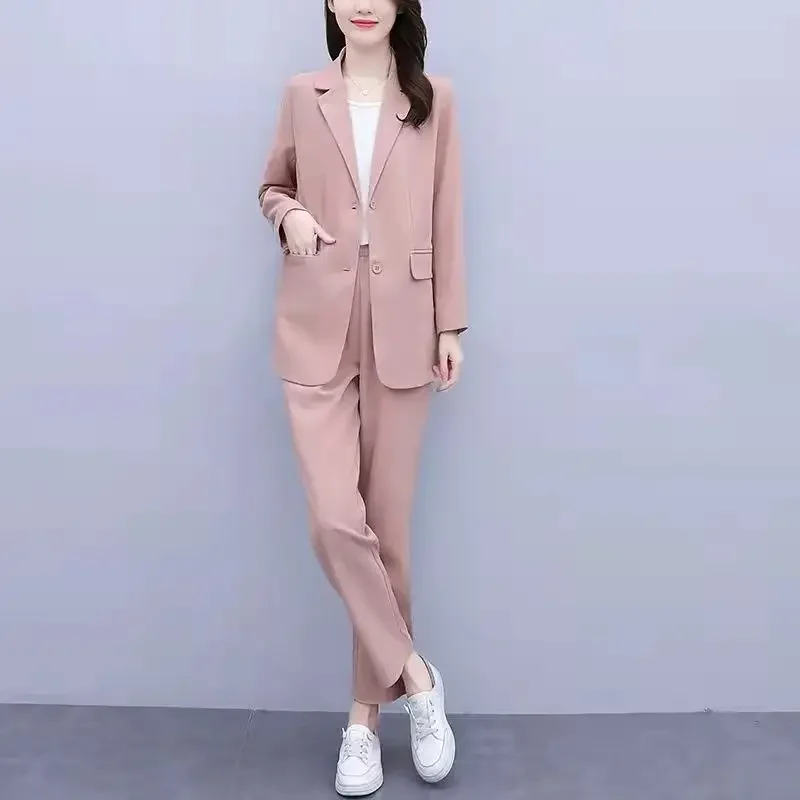 Professional Formal Business Two Pieces Sets Pants for Woman Pink Baggy Women\'s 2 Pant Set Blazer and Wear To Work Outfits Xxl D