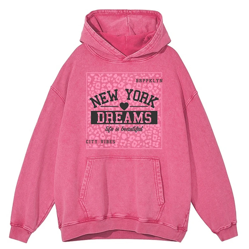 

Vintage Distressed Washing New York Dream Life Is Beautiful Mens Clothing 100% Cotton Hoodie Oversize Hooded Hip Hop Sweatshirt