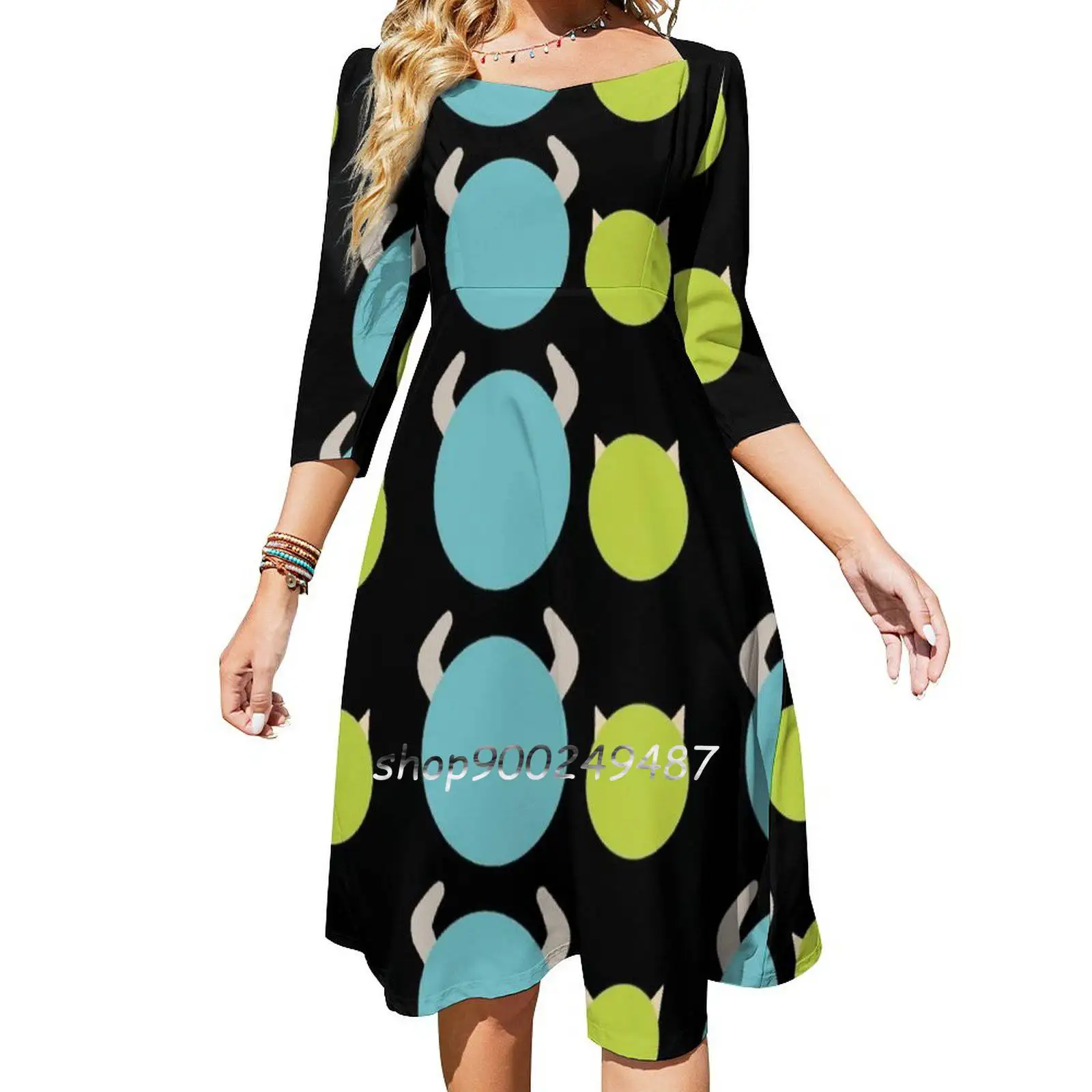 Mike And Sully Square Neck Dress Sweet Summer Dress Women Elegant Halter Print Dress Monsters Inc Mike Sully Simple Simple Art