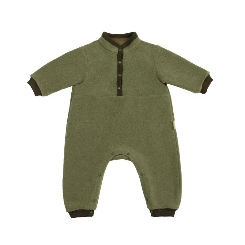 بدلة قفز للأطفال للجنسين 2025 جديد لخريف وشتاء للأولاد والبنات باللون الأخضر والبيج من الصوف ملابس دافئة ناعمة ومريحة للرضع A5294 #6