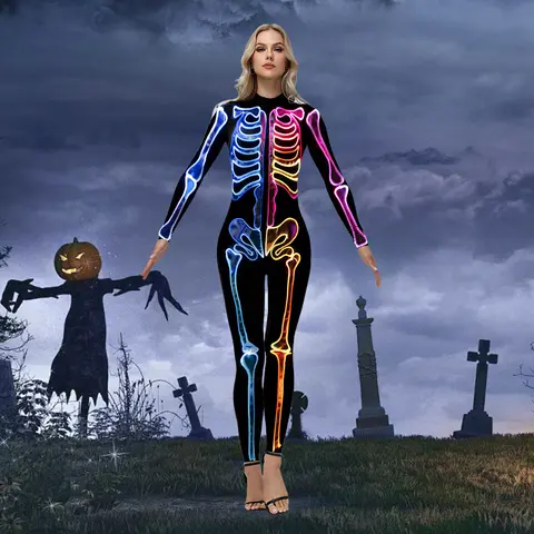 Halloween Cosplay Costume Skeleton 3D Printing Costumes Carnival Catsuit Outfits Cosplay Dress Up Jumpsuit Zentai Bodysuit