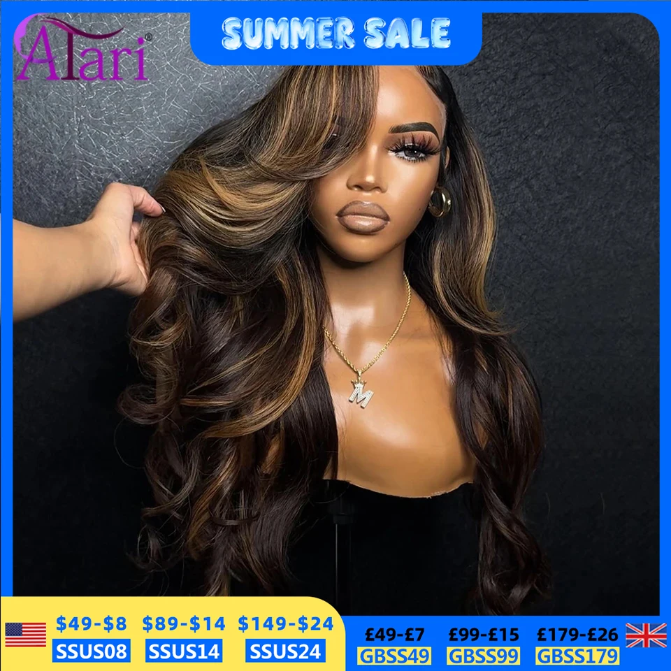 Transparent 13x4 13x6 Lace Frontal Body Wave Human Hair Wigs Brown Stripe Highlights 5x5 Closure Lace Wig Pre Plucked for Women