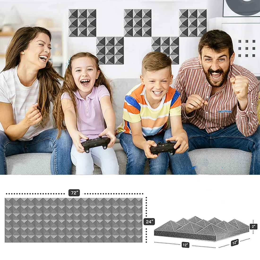 12 Pack Acoustic Foam PanelsSelf-Adhesive Sound Proof Foam Panelsfor Wall DecorMusic Studio Bedroom Home5X30X30cm