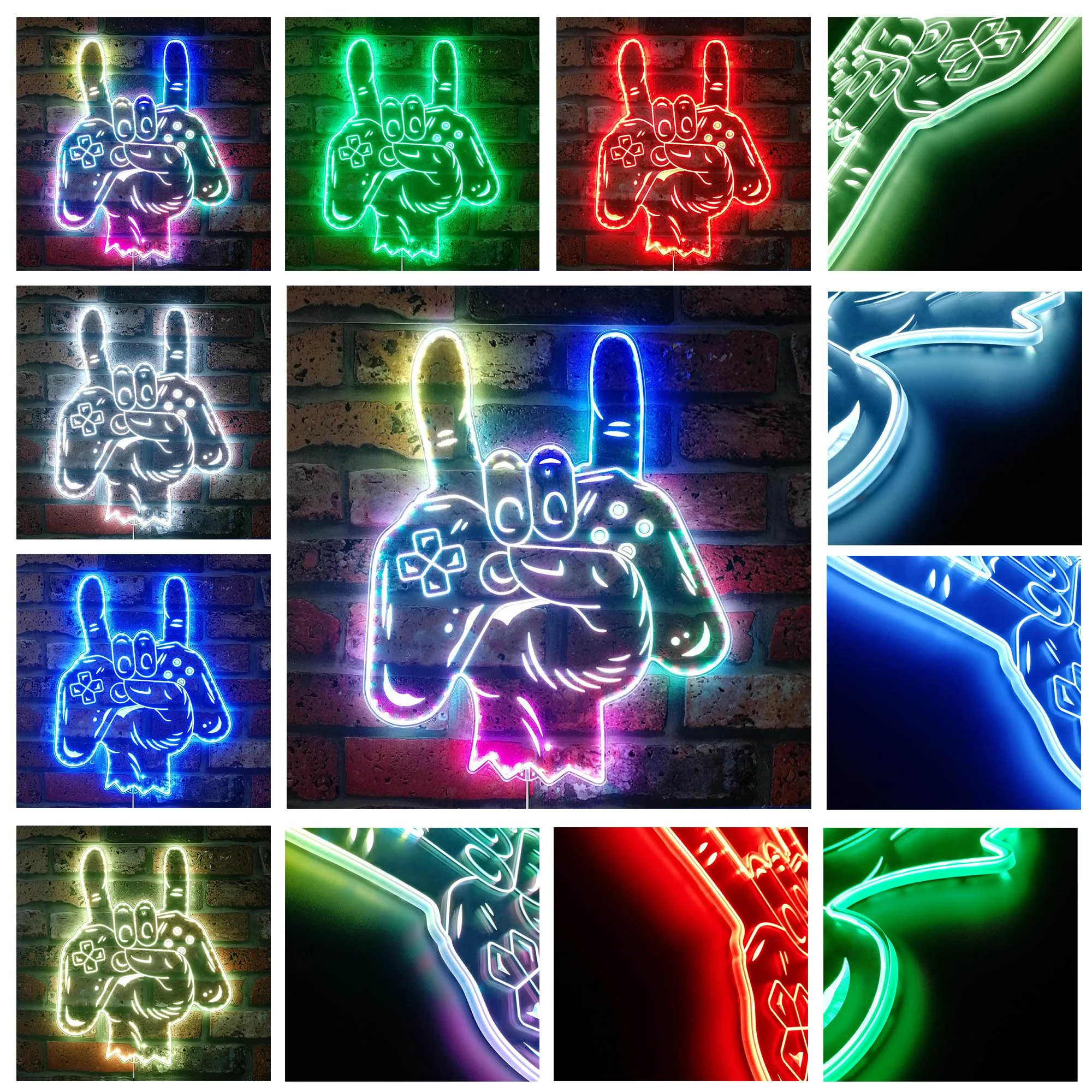 Game Room Gamepad Console Rock n Roll Hand Glam Led Neon Sign st06-fnd-i0030-c