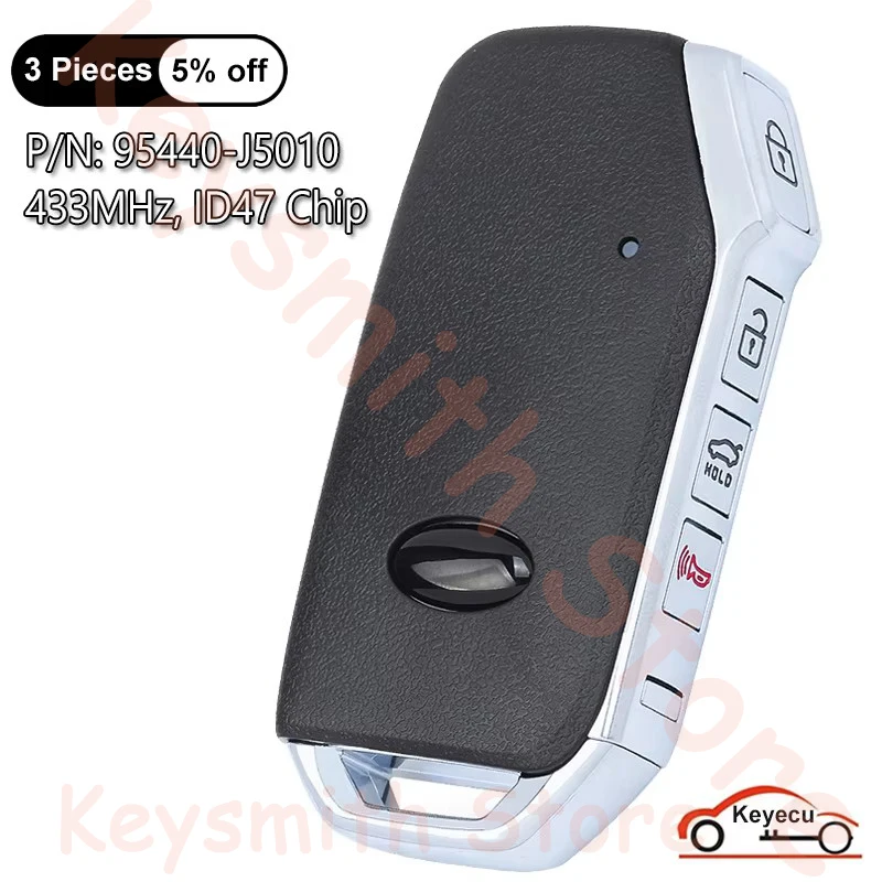 KEYECU 4 Buttons 433MHz ID47 Chip for Kia Stinger 2019 2020 2021 Auto Smart Remote Control Key Fob P/N: 95440-J5010 TQ8-FOB-4F17