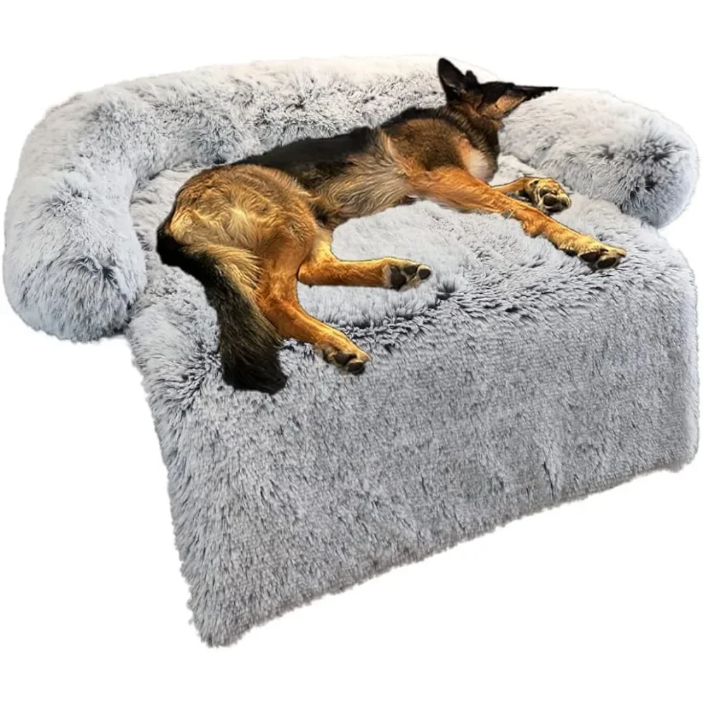 

Dog bed fluffy plush dog mat for furniture protection with removable washable lid for large, medium, small dogs and cats