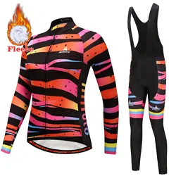 Thermal Fleece Cycling T-Shirt for Women, Long Sleeve, Winter Clothing, Lining Mountain Bike, Pro Team, 2021