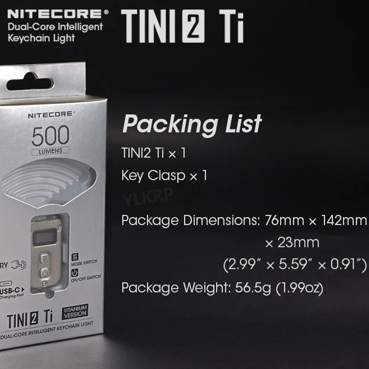 NITECORE TINI2 TI/TINI2 SS Keychain Light 500Lumens Type-c Rechargeable EDC Compact Titanium Alloy Flshlight