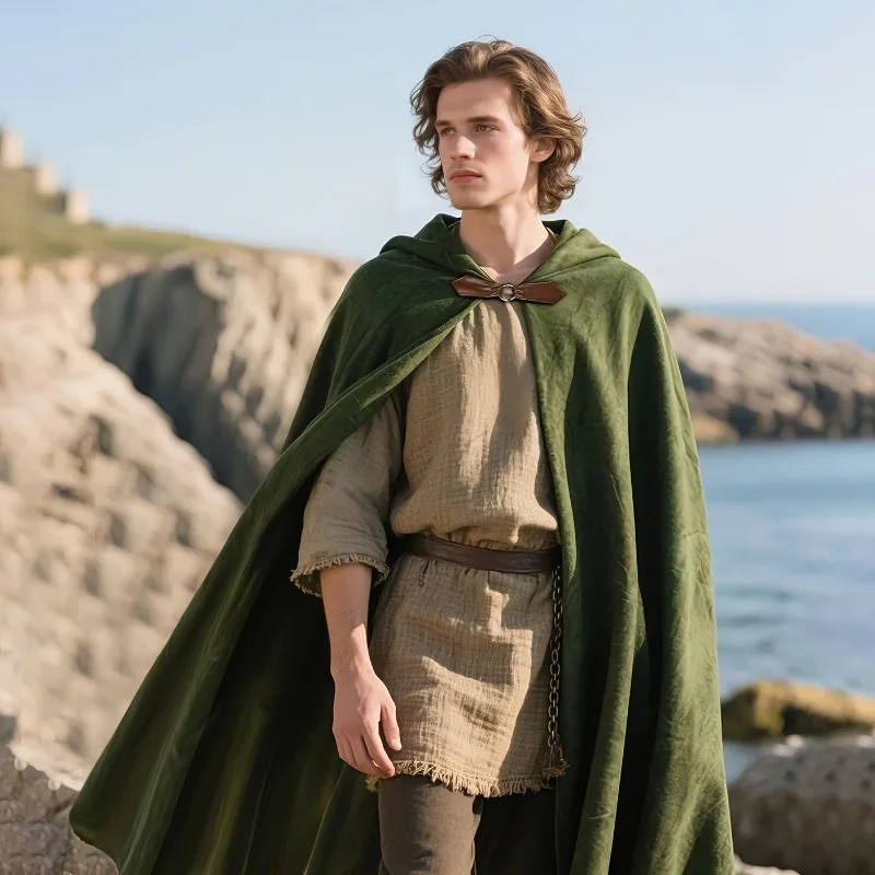 Capa Medieval de Esmeralda encantada con capucha, disfraz de Halloween Vintage fluido, fiesta de juegos de rol, evento festivo, tela duradera