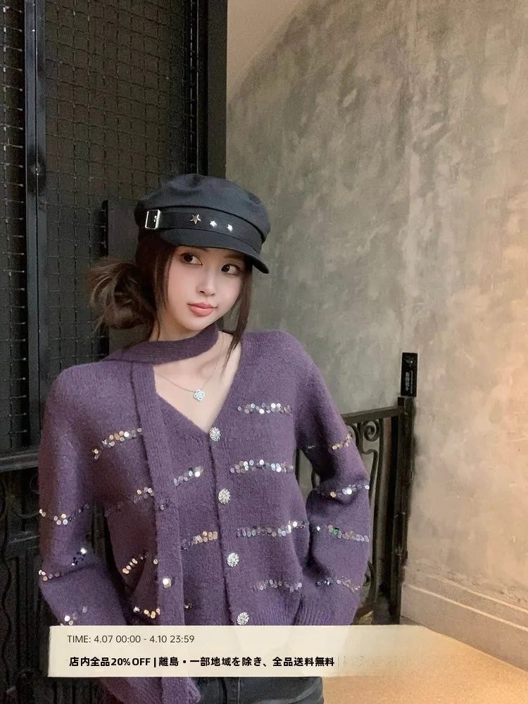 

Miss Jenny Purple V-Ne Knitted Sweater Women's Casual Commute Versatile Top Long Sve Polyester Nylon Wool Blend