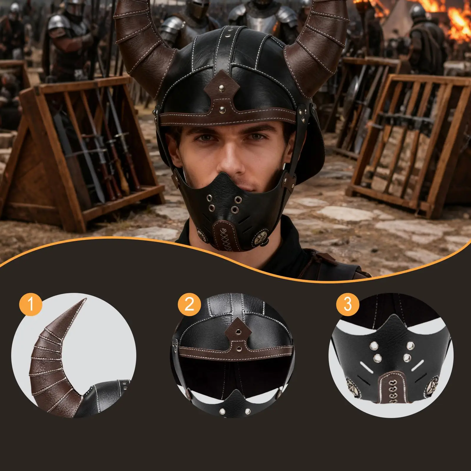 

Headpiece Mask, Medieval Viking Age Warrior Costume Hat, Halloween Costume Props for Theme Party