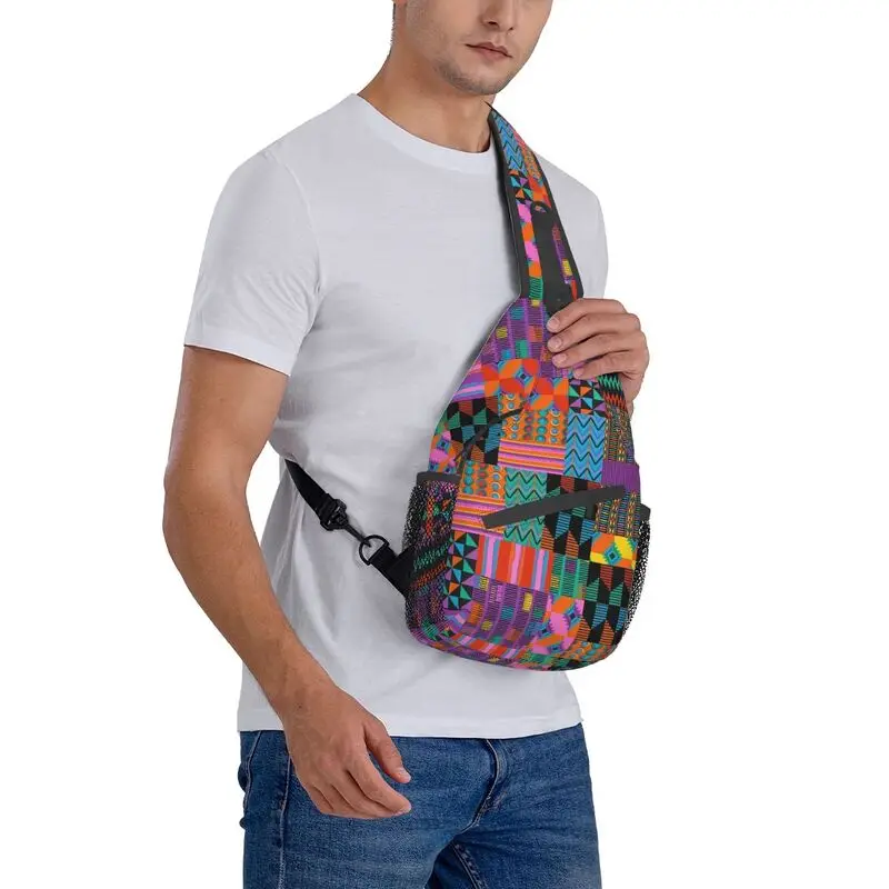 Bolso de pecho cruzado con patrón de arte geométrico Tribal africano para hombres, mochila de hombro informal para viajes, ciclismo, Ankara Kente