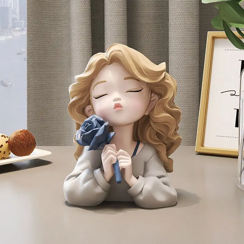 

Смола Красота Девушка держит цветок Домашний декор Ins Настольные декоративные статуи Аксессуары для украшения дома Идеально подходят для подарков